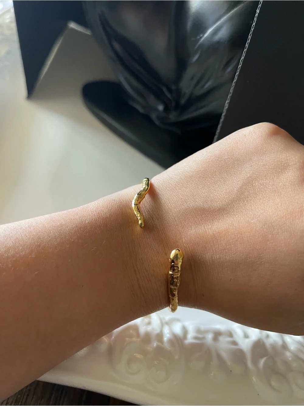 Gold serpent adjustable metal cuff bangle bracelet
